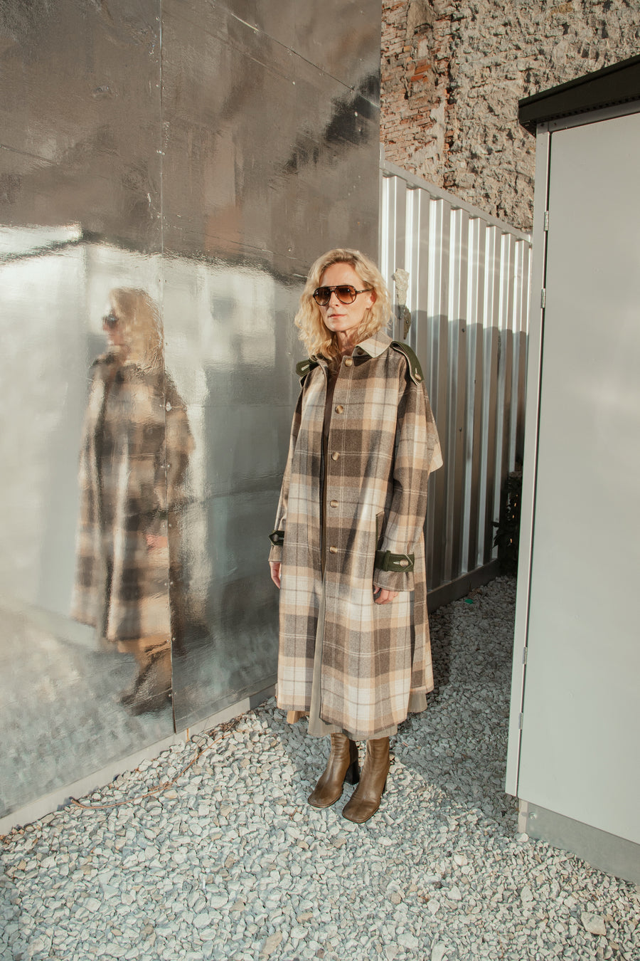 LENE Wool Coat - Checked Brown