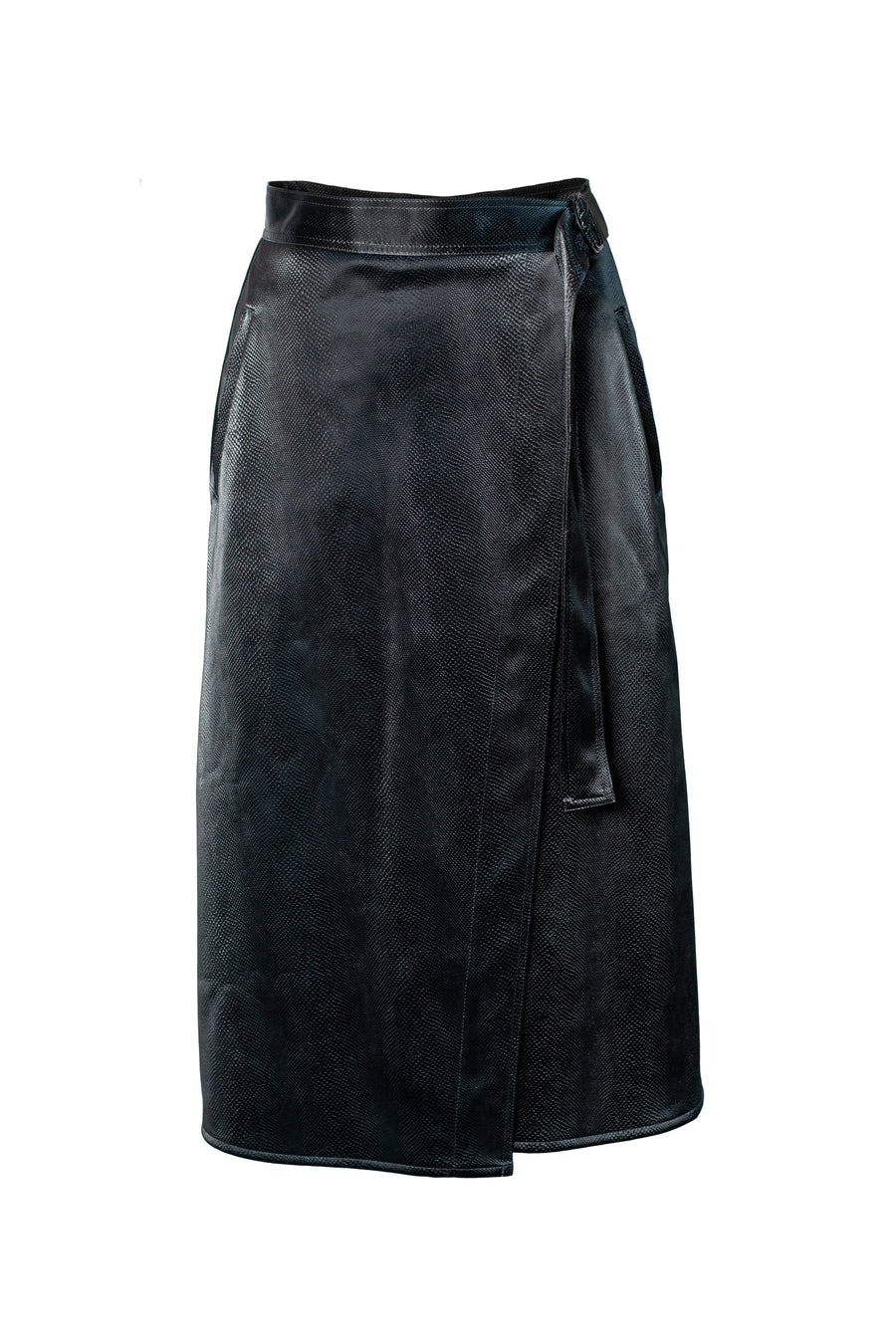 CARM Snake Patterned Wrap Skirt - Shiny Black
