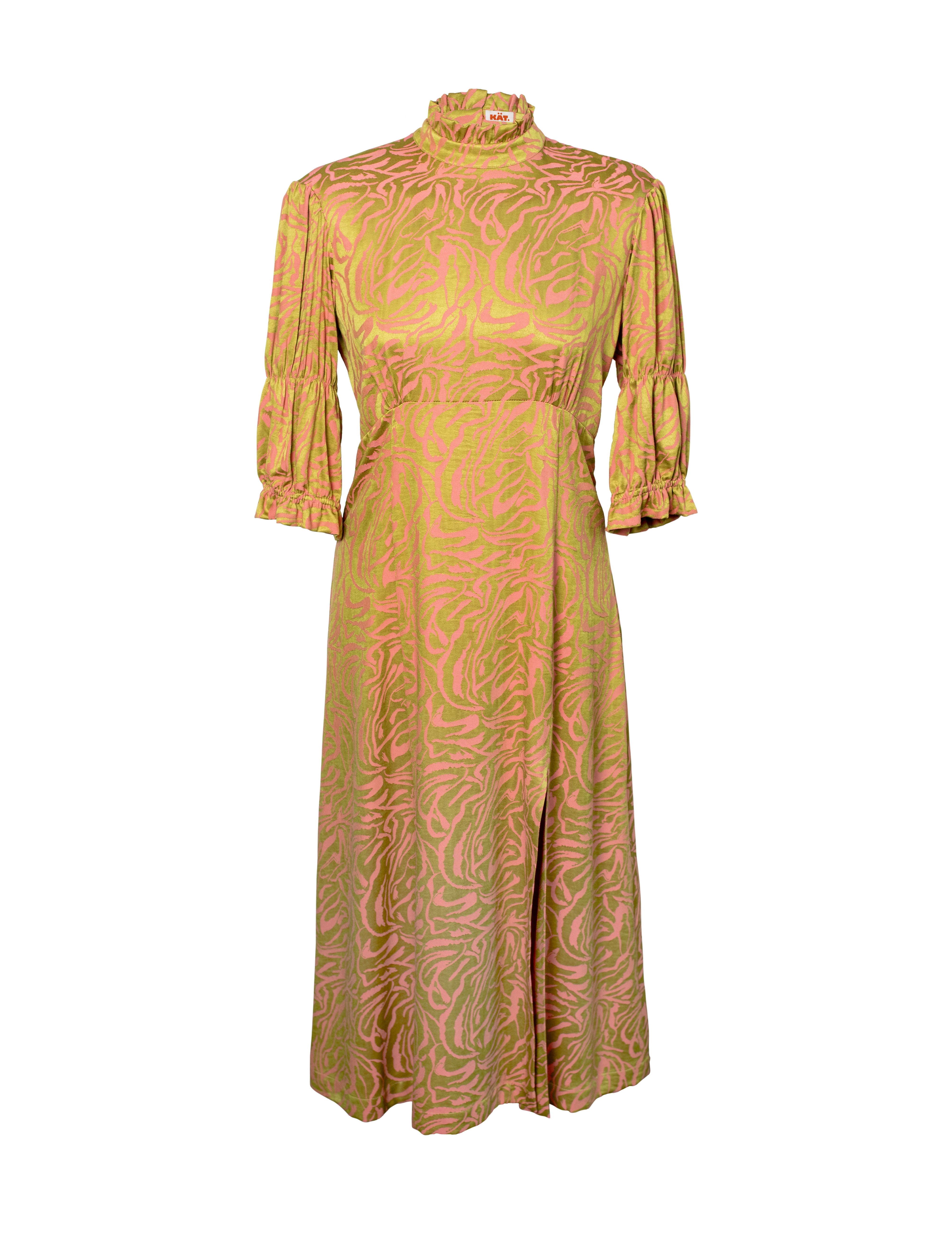 SELINE puff sleeved slit dress