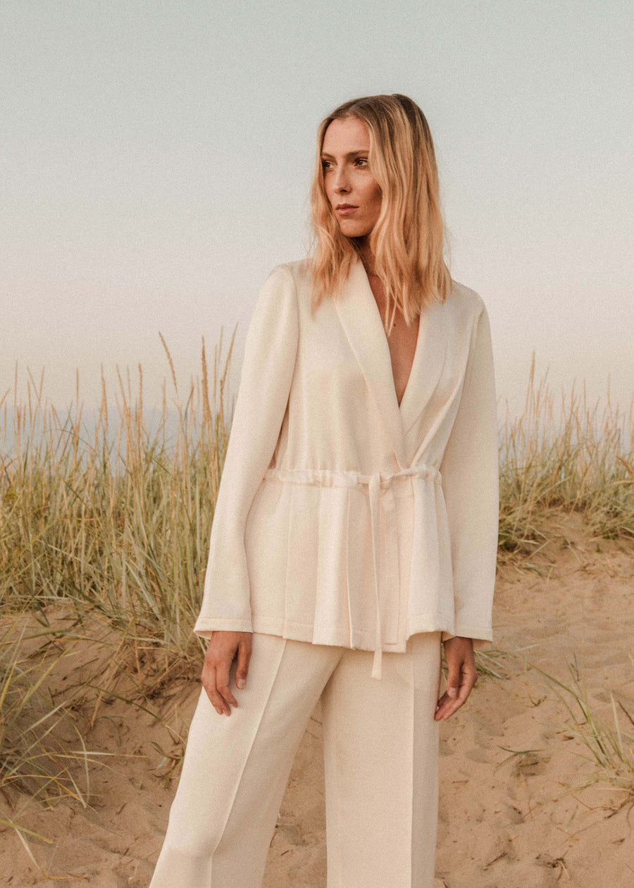 CURDIE Viscose Pleated Jacket - Ivory