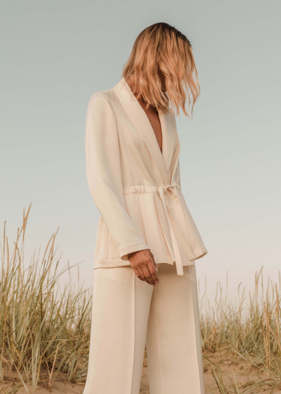 CURDIE Viscose Pleated Jacket - Ivory