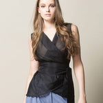 INKERI Sheer Silk Wrap Blouse - Black