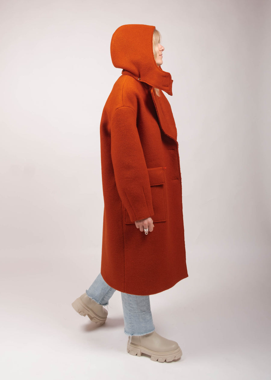 JOELL Hooded Wool Coat - Orange