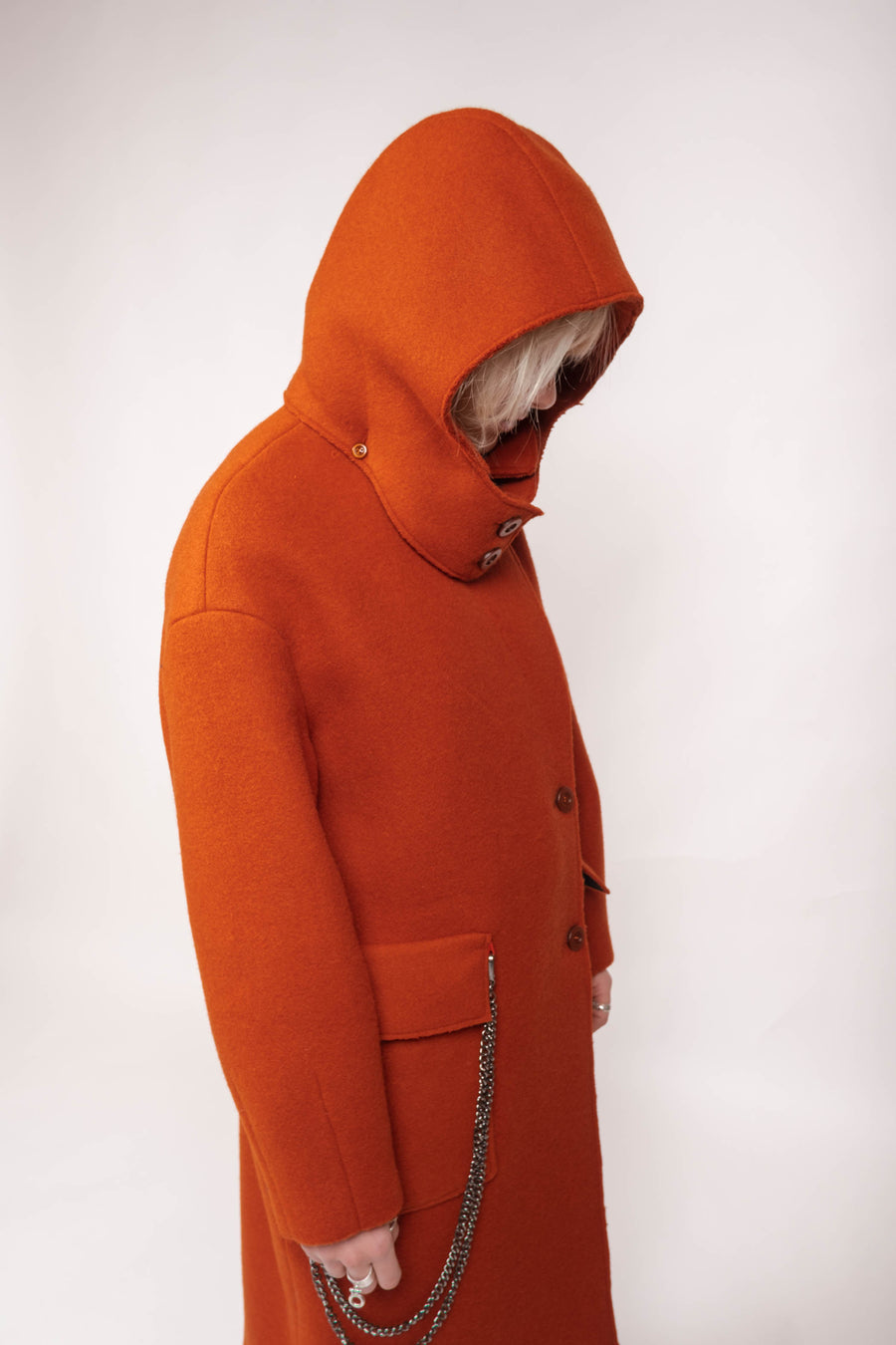 JOELL Hooded Wool Coat - Orange