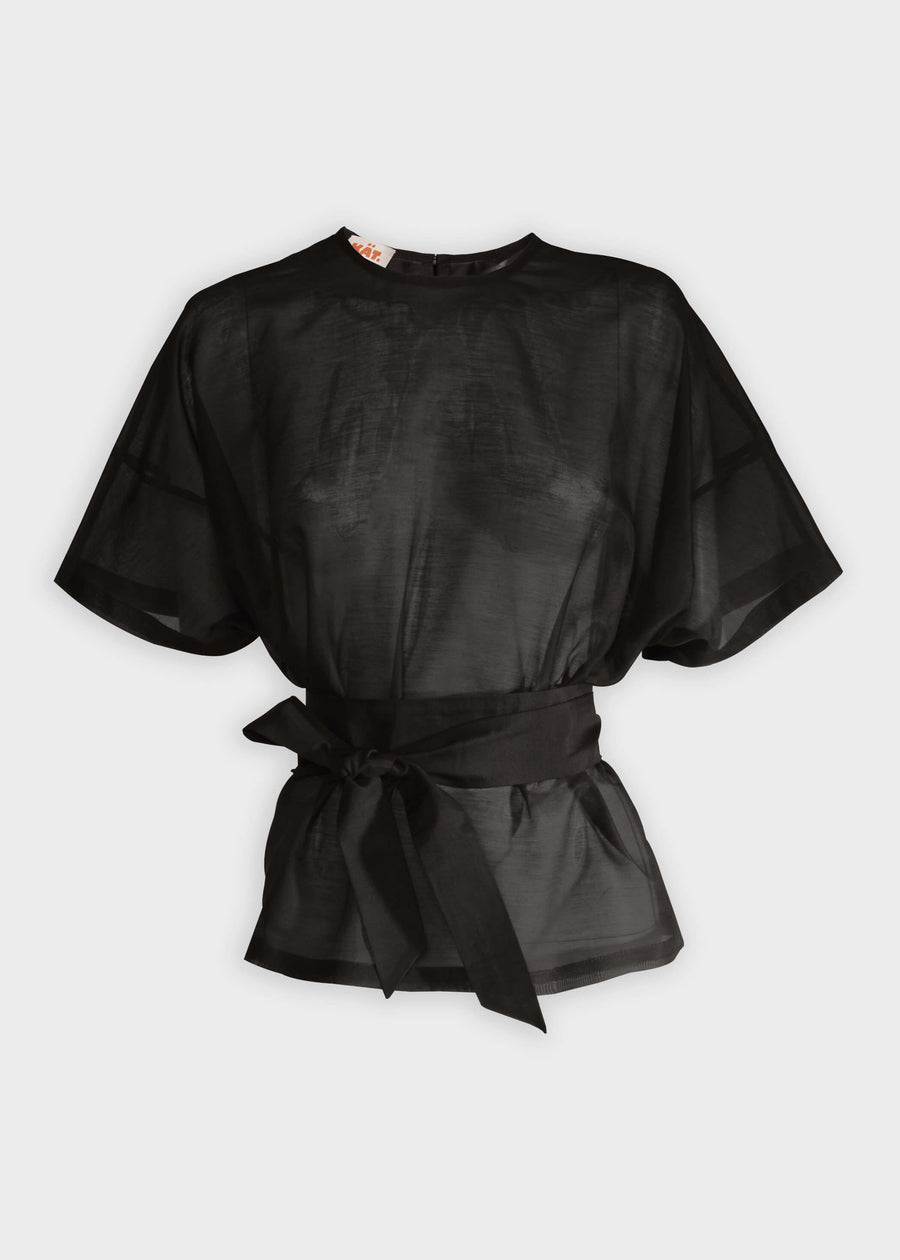 KIM See-through Cotton Blouse - Black