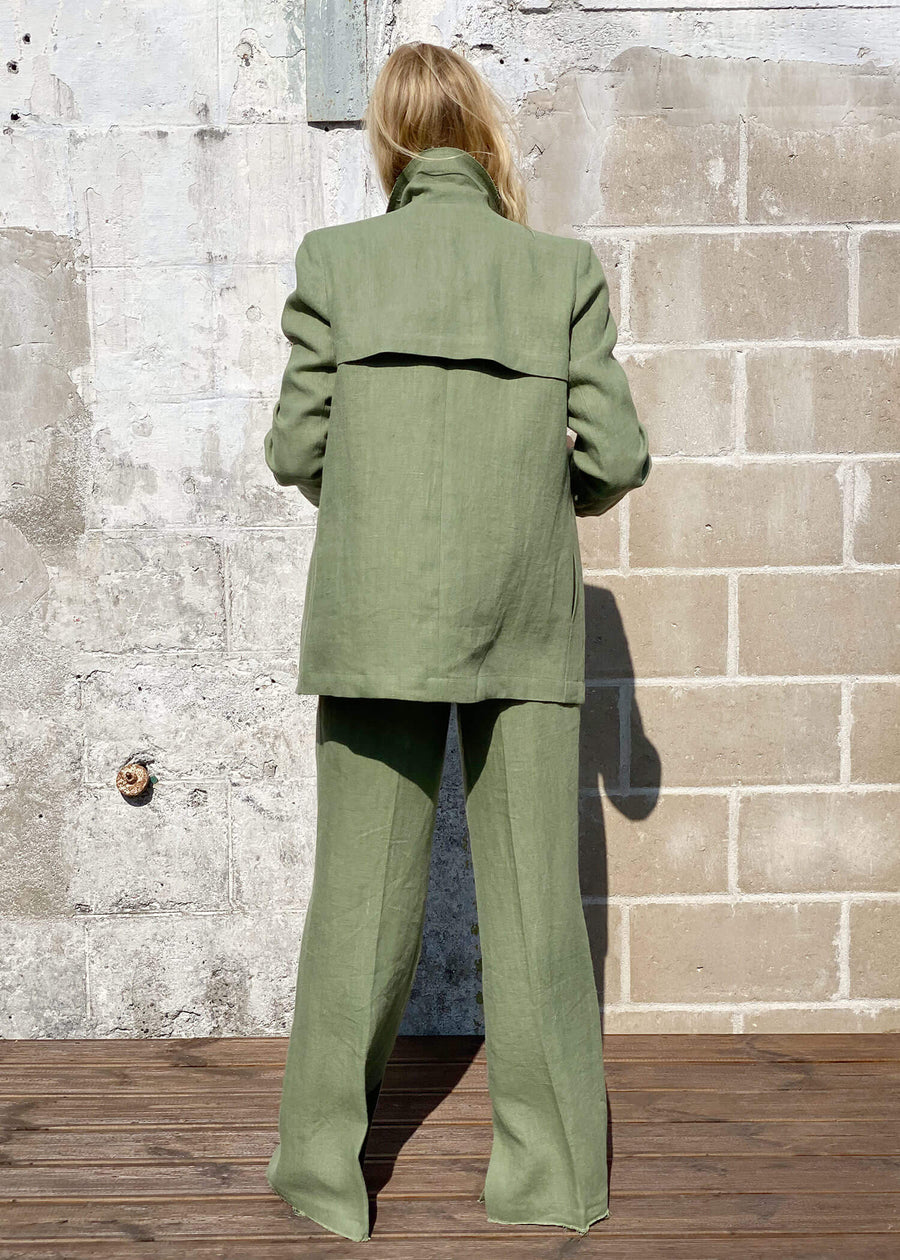 LINNEA Oversized Linen Blazer - Olive green