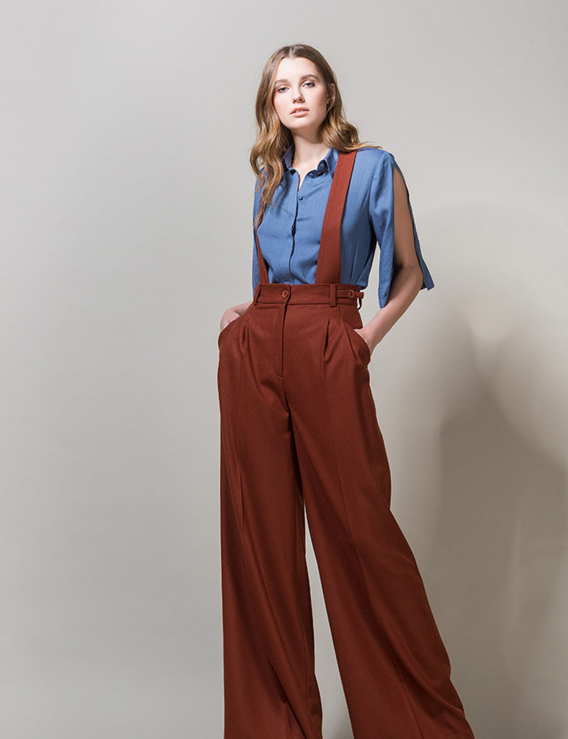 EDEL Highwaisted Suspender Trousers - Brick Brown