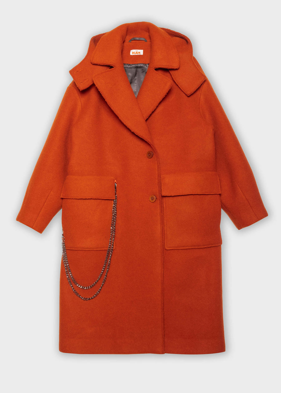 JOELL Hooded Wool Coat - Orange